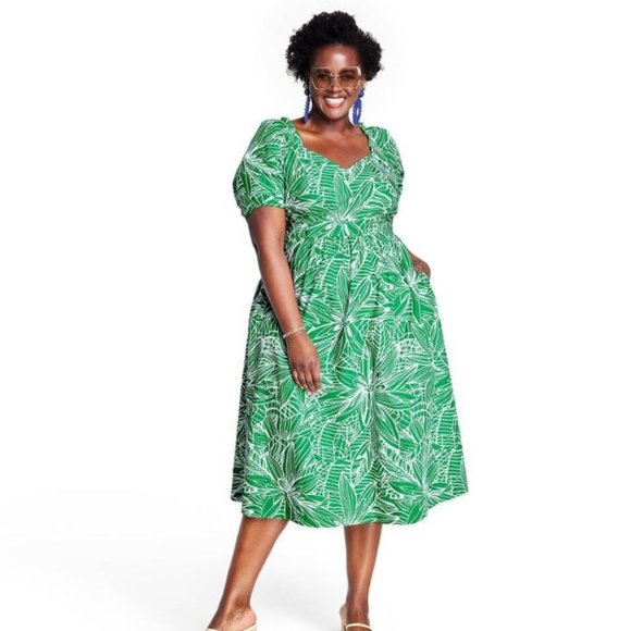 NWT Size W16/18 Tabitha Brown Linear Floral Puff Sleeve Tie-Back Dress - Picture 1 of 2